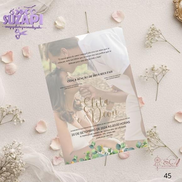 Convite de Casamento Verde Oliva com Foto Tam A5