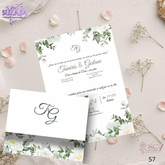 Convite de Casamento Verde Oliva com Branco Tam A5