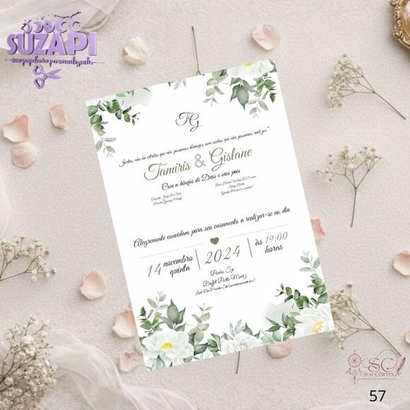 Convite de Casamento Verde Oliva com Branco Tam A5