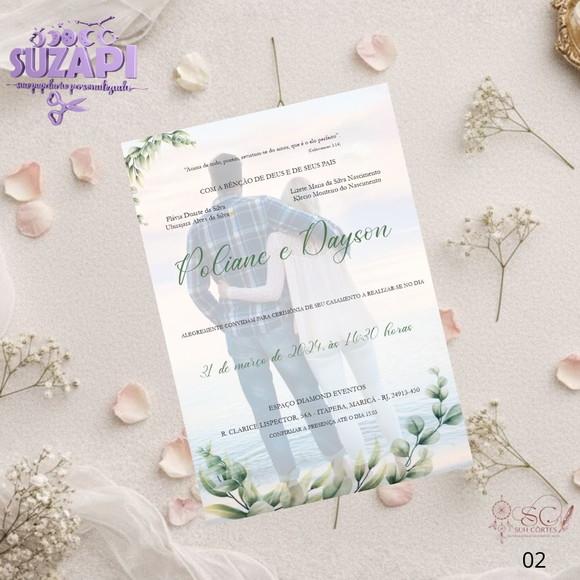 Convite de Casamento Verde Oliva com Foto Tam A5