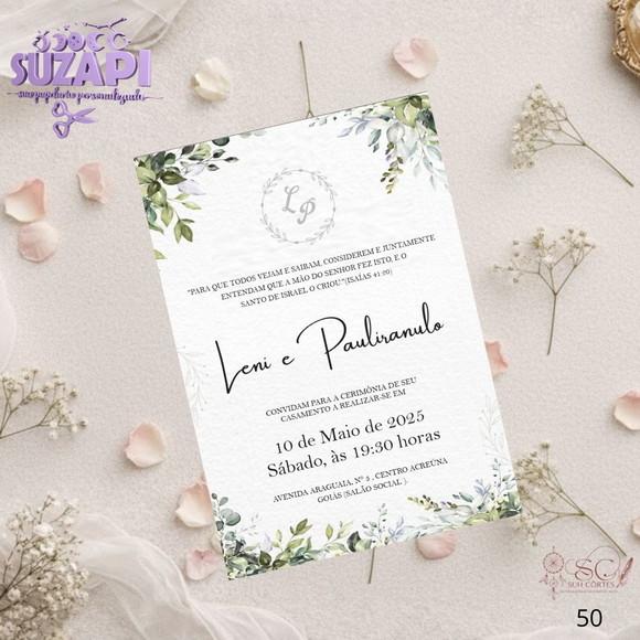 Convite de Casamento Verde Oliva Folhagens Tam A5