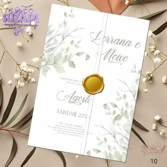 Convite de Casamento Verde Oliva Exclusivo