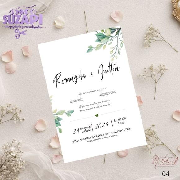 Convite de Casamento Verde Oliva Folhas Tam A5