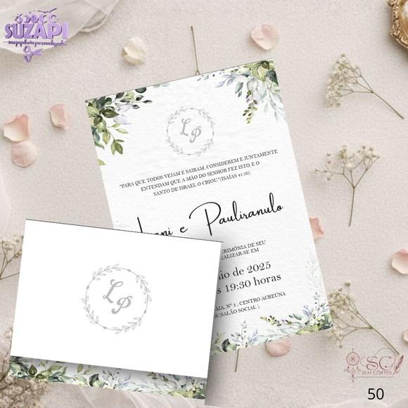 Convite de Casamento Verde Oliva Folhagens Tam A5
