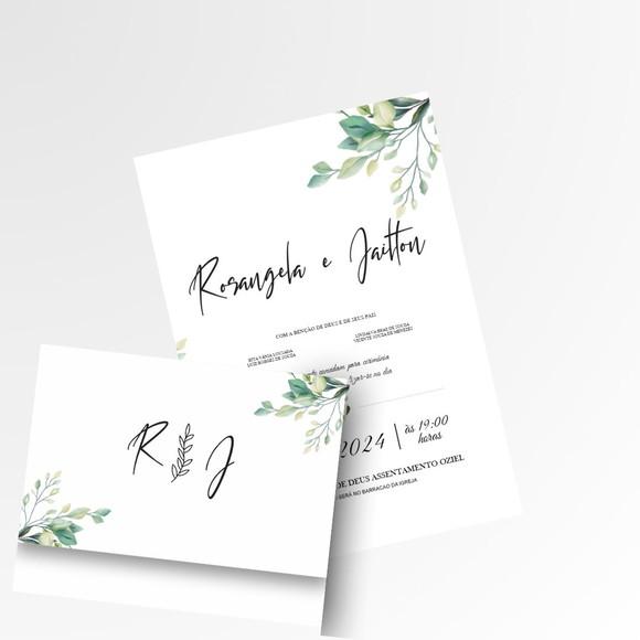 Convite de Casamento Verde Oliva Folhas Tam A5