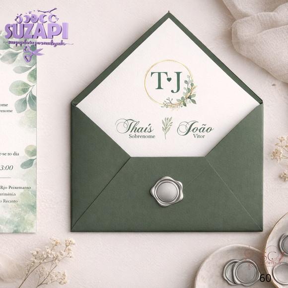 Convite de Casamento Verde Oliva Forrado Exclusivo