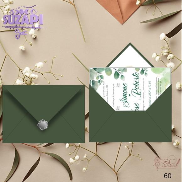 Convite de Casamento Verde Oliva Forrado Exclusivo
