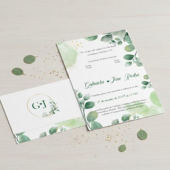 Convite de Casamento Verde Olivia Folhinha Tam A5