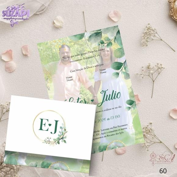 Convite de Casamento Verde Olivia Folhinha c/ Foto Tam A5