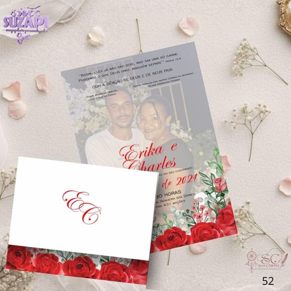 Convite de Casamento Vermelho com Foto Tam A5