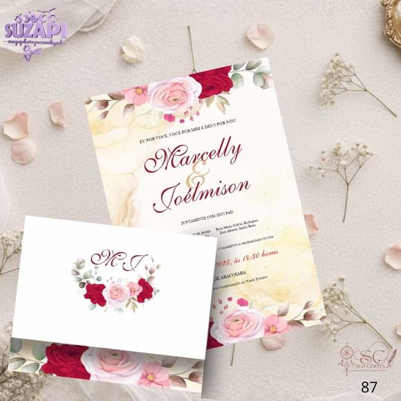 Convite de Casamento Vermelho, Rosa e Amarelo Tam A5