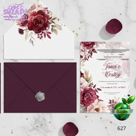 Convite de Casamento Vinho/marsala C/lacre de Cera