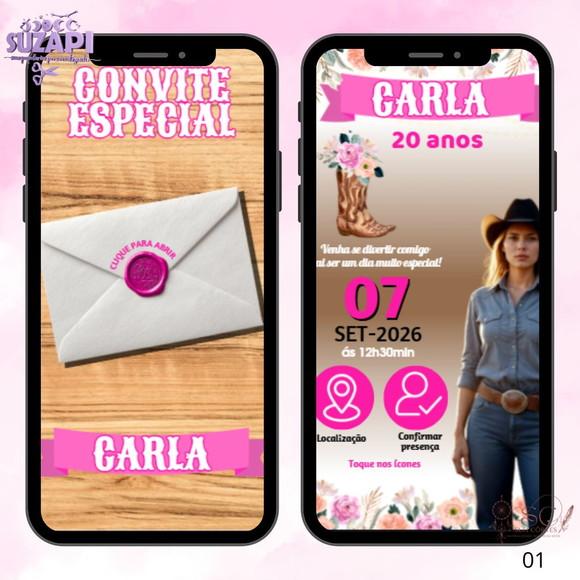 Convite Interativo Classico Country Rosa + Brinde