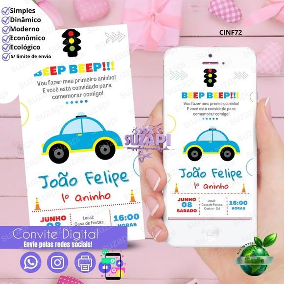 Convite Meios de Transporte Carro Digital Virtual Whatsapp