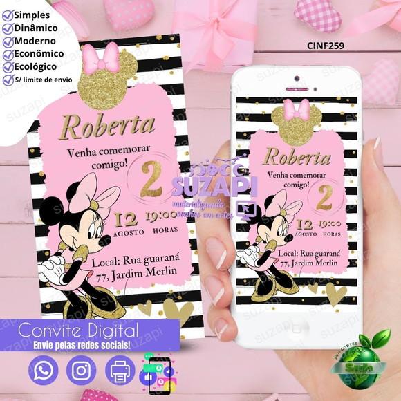 Convite Minnie Rosa Digital Virtual Whatsapp