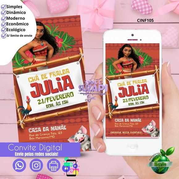 Convite Moana 3 Digital Virtual Whatsapp