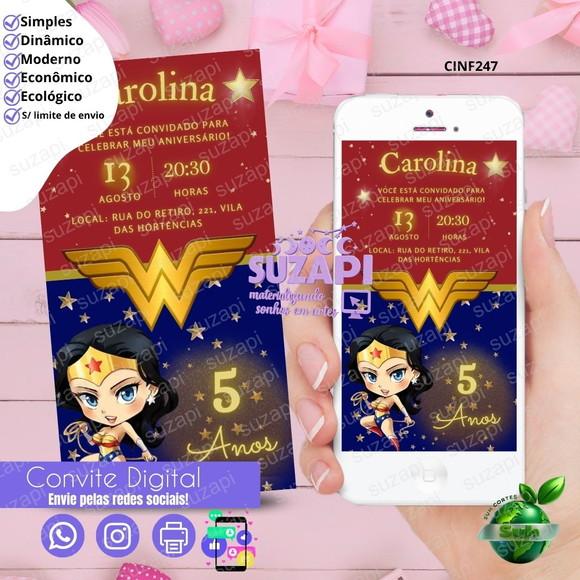 Convite Mulher Maravilha Cute Digital Virtual Whatsapp
