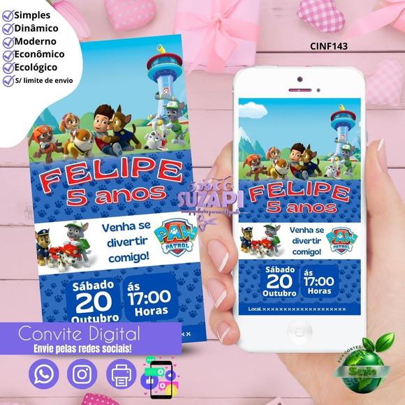 Convite Patrulha Canina Digital Virtual Whatsapp