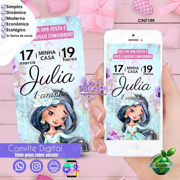 Convite Princesa Jasmine Digital Virtual Whatsapp