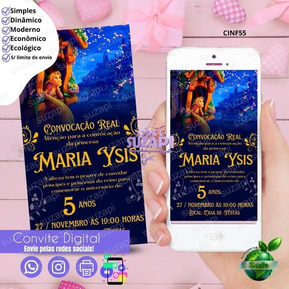 Convite Rapunzel ou Enrolados Digital Virtual Whatsapp