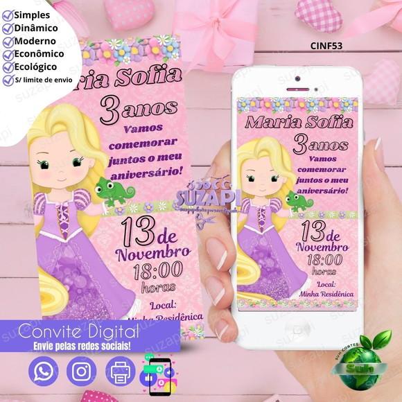 Convite Rapunzel Cute ou Enrolados Digital Virtual Whatsapp