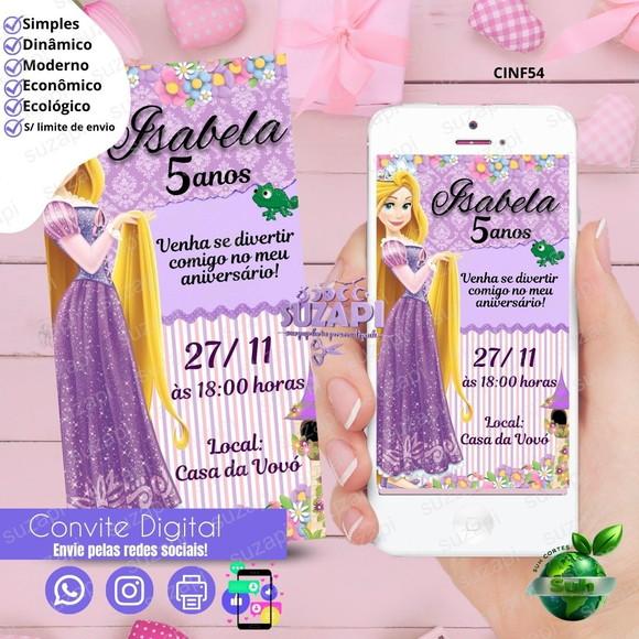 Convite Rapunzel ou Enrolados Digital Virtual Whatsapp