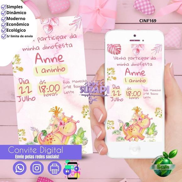 Convite Safari Aquarela Rosa Digital Virtual Whatsapp