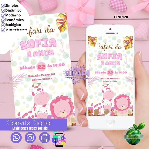 Convite Safari Rosa Digital Virtual Whatsapp