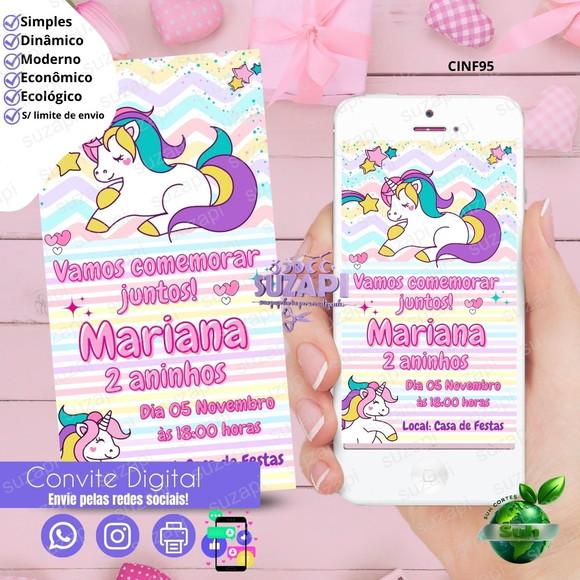 Convite Unicórnio 3 Digital Virtual Whatsapp