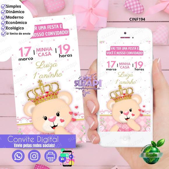 Convite Ursinha Realeza Digital Virtual Whatsapp
