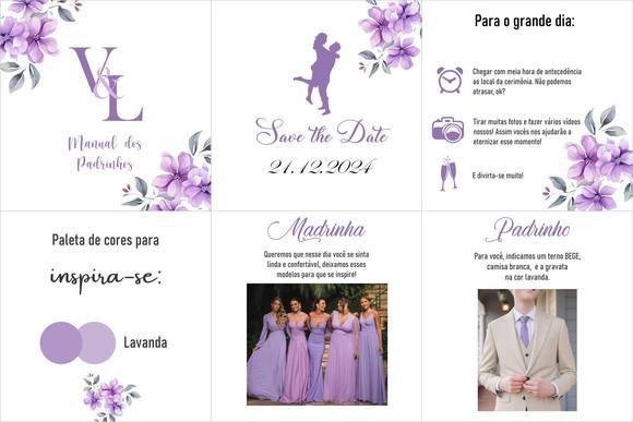 Manual dos Padrinhos 6 Cartões - Lavanda - Lilás Cd02