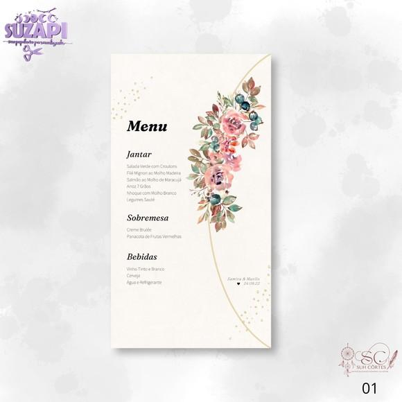 Menu Floral Rosa 9,5x21cm