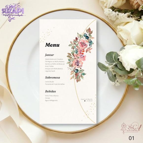 Menu Floral Rosa 9,5x21cm