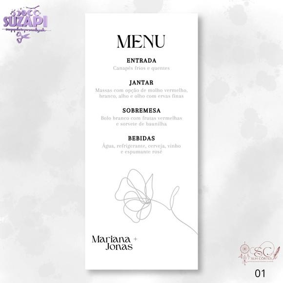 Menu Minimalista Preto e Branco 10x29cm