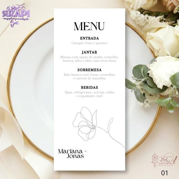 Menu Minimalista Preto e Branco 10x29cm