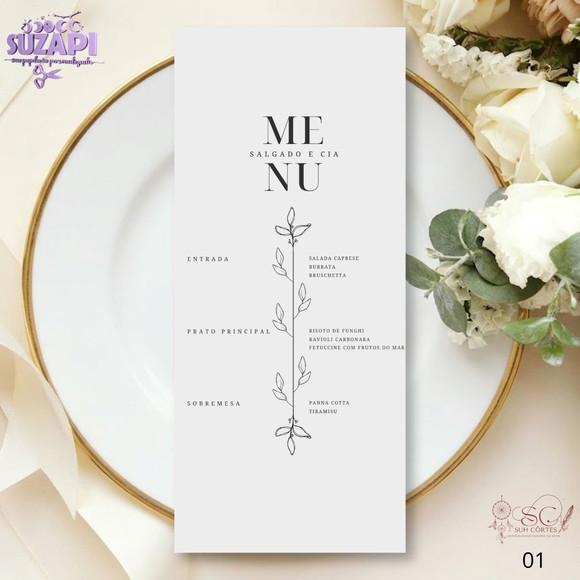 Menu Preto e Branco Minimalista 10x29cm