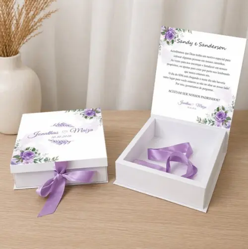 Caixa Convite para Padrinhos Casamento Lavanda + Brindes