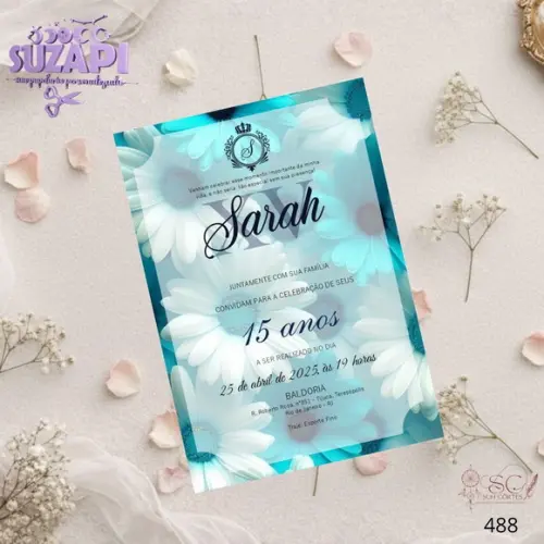 Convite 15 Anos A5 Azul Floral