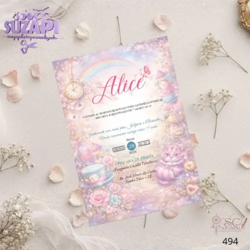 Convite 15 Anos A5 Alice no Pais das Maravilhas