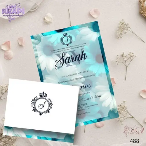 Convite 15 Anos A5 Azul Floral