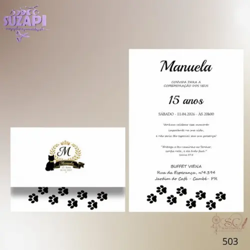 Convite 15 Anos A5 Gato Preto