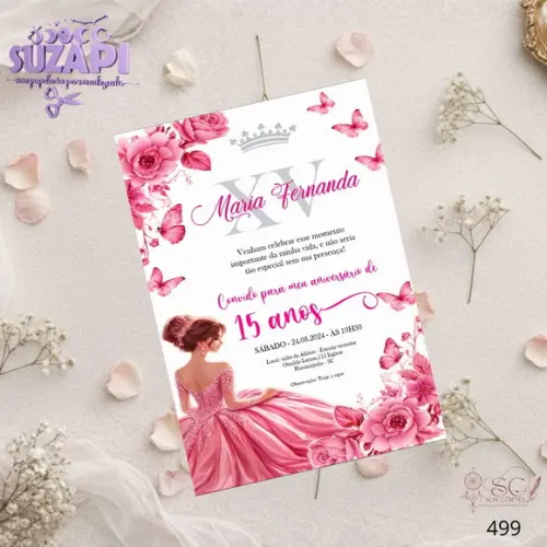 Convite 15 Anos A5 Rosa com Boneca