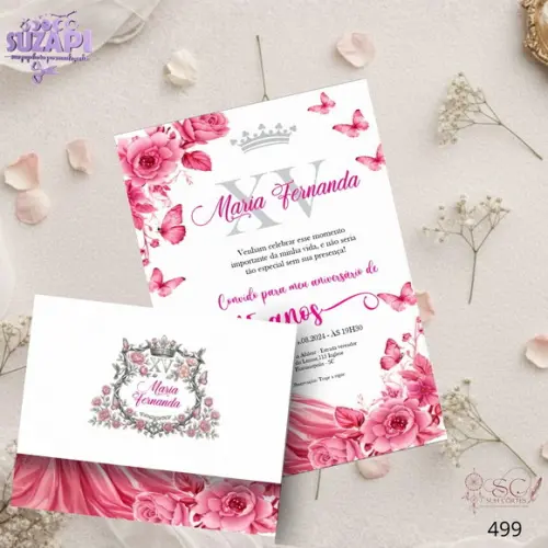 Convite 15 Anos A5 Rosa com Boneca