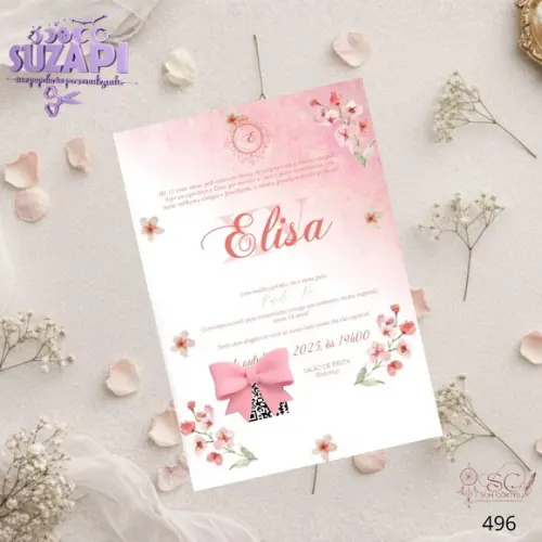 Convite 15 Anos A5 Salmão Floral