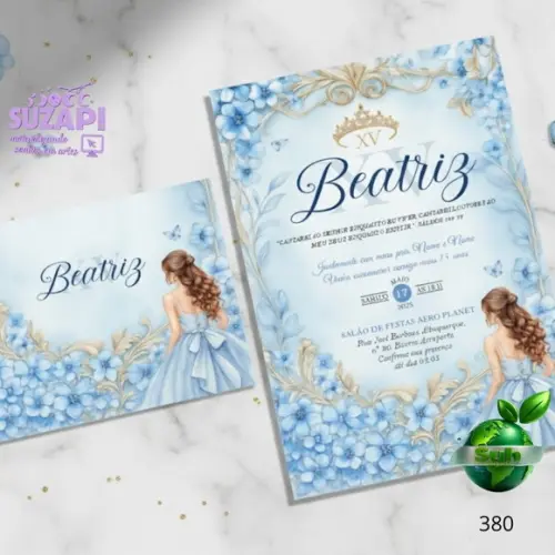 Convite 15 Anos Azul com Dourado Tamanho A5