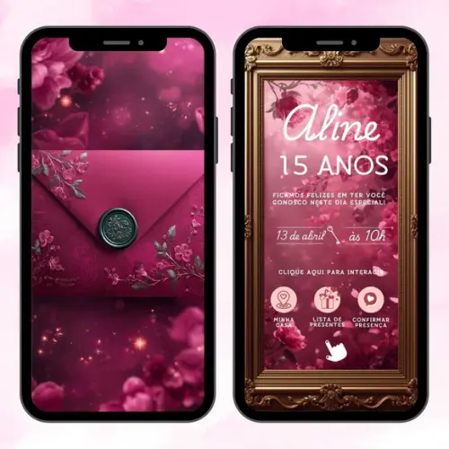 Convite 15 Anos Interativo Premium Fucsia + Brinde