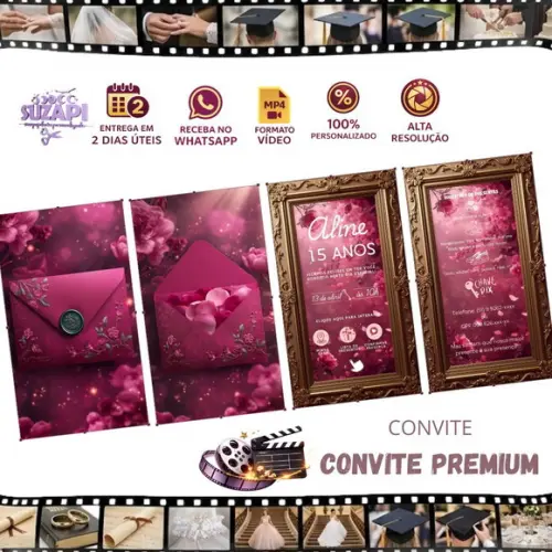 Convite 15 Anos Interativo Premium Fucsia + Brinde
