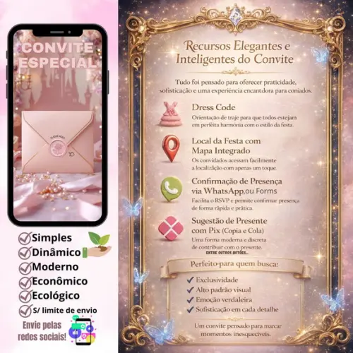 Convite 15 Anos Interativo Exclusive Jardim Rosa + Brinde
