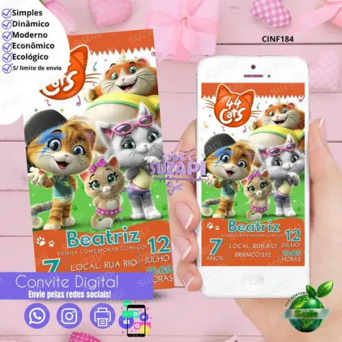 Convite 44 Gatos/ 44 Cats Digital Virtual Whatsapp