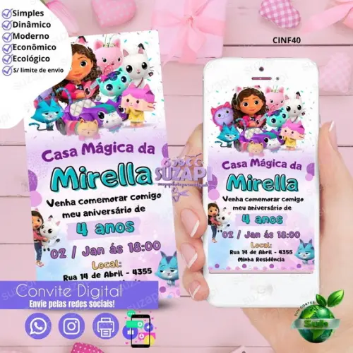 Convite a Casa Mágica da Gaby Digital Virtual Whatsapp